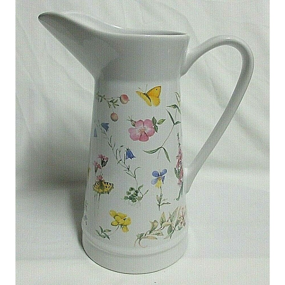 VTG Hallmark Majolein Bastin Butterflies & Flowers Porcelain White Pitcher 1999